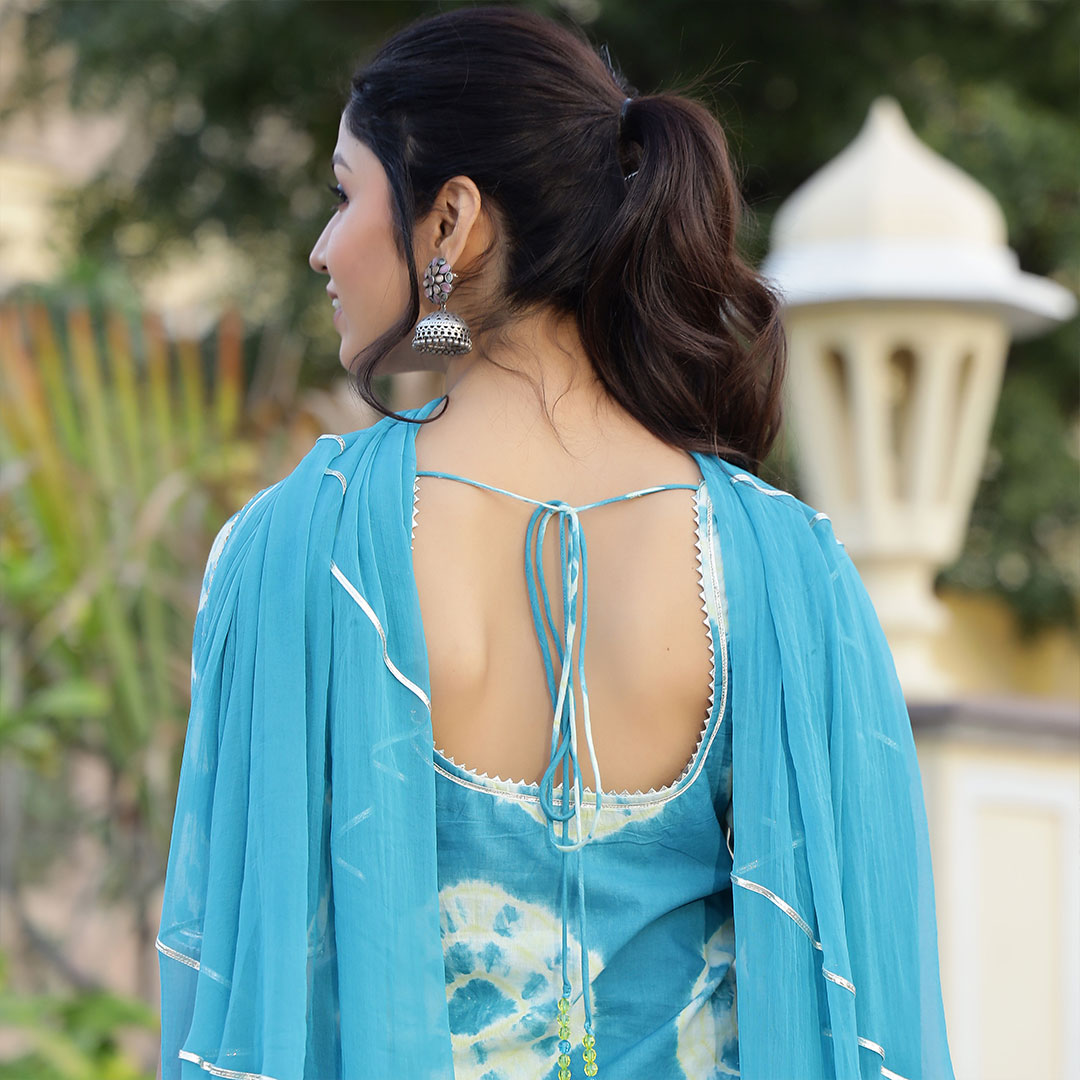 Blue Bandhani Cotton Bliss Tie-Dye Kurta & Sharara Set