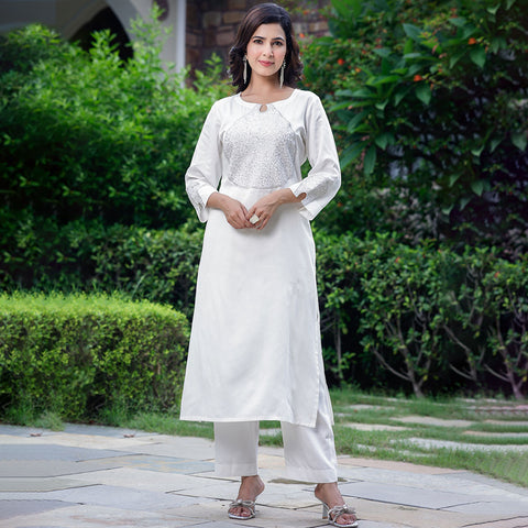 Pearl White Pakistani Style Kurta and Pants
