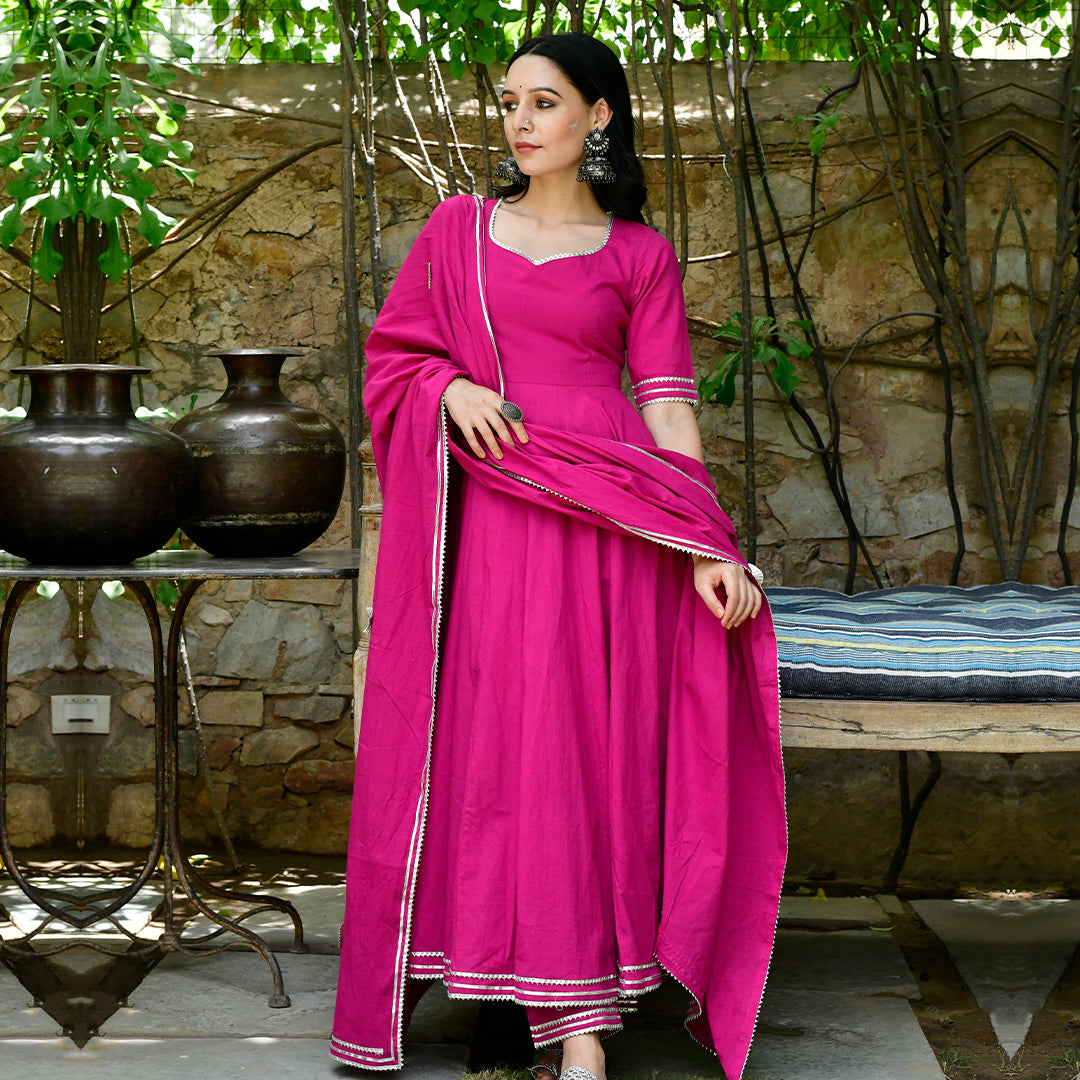 Rani Pink Silk Finished Straight Suit For Women Ethnic Wear - KREATAGHNA  COLLECTION - 4207854