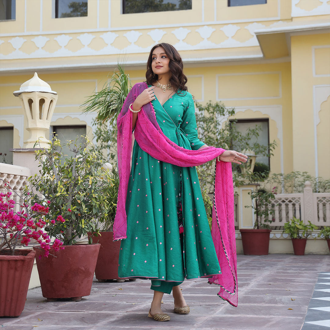 Royal Chanderi Anarkali Patra & Embroidery Suit Set with Dupatta