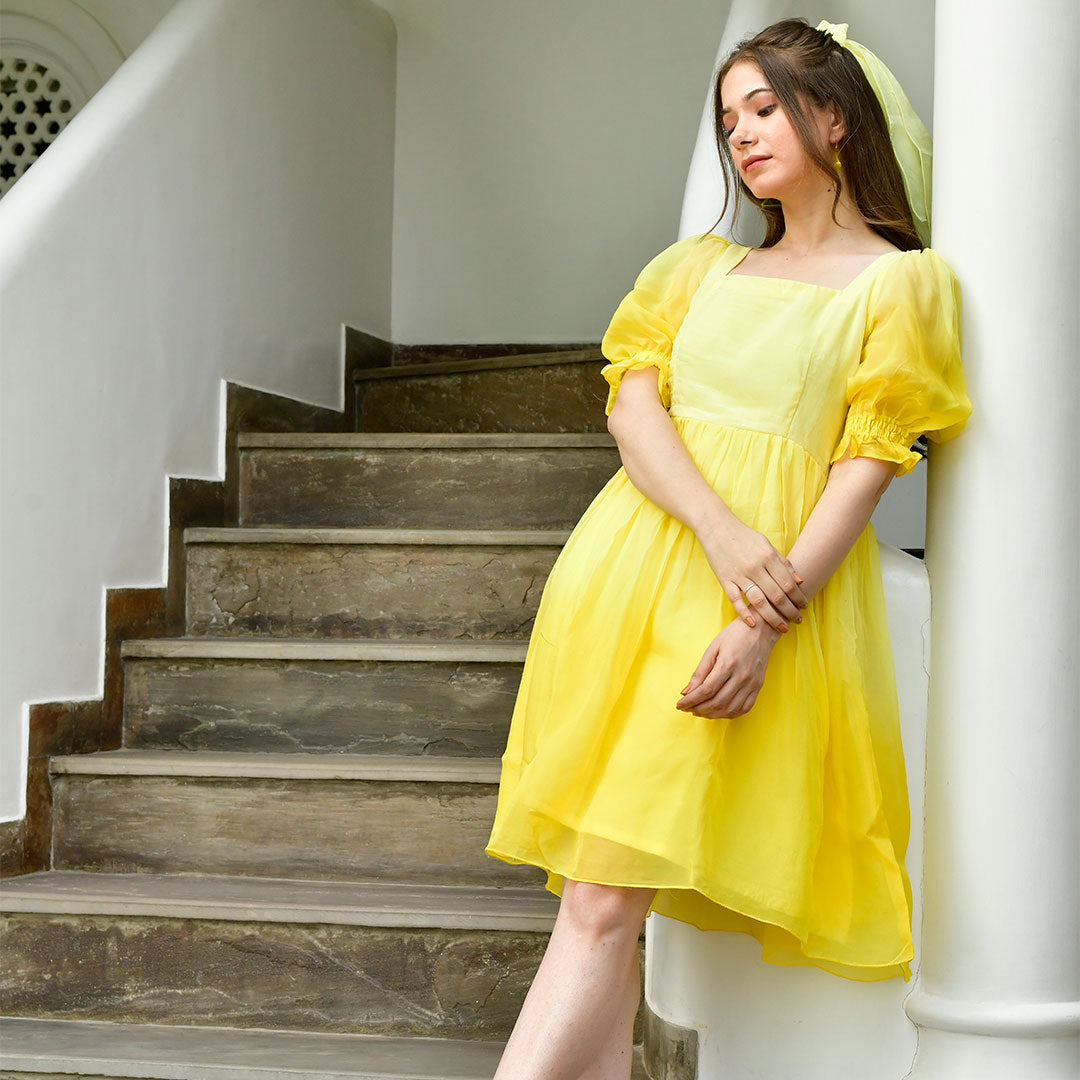 Yellow Organza Ombre Doll Dress
