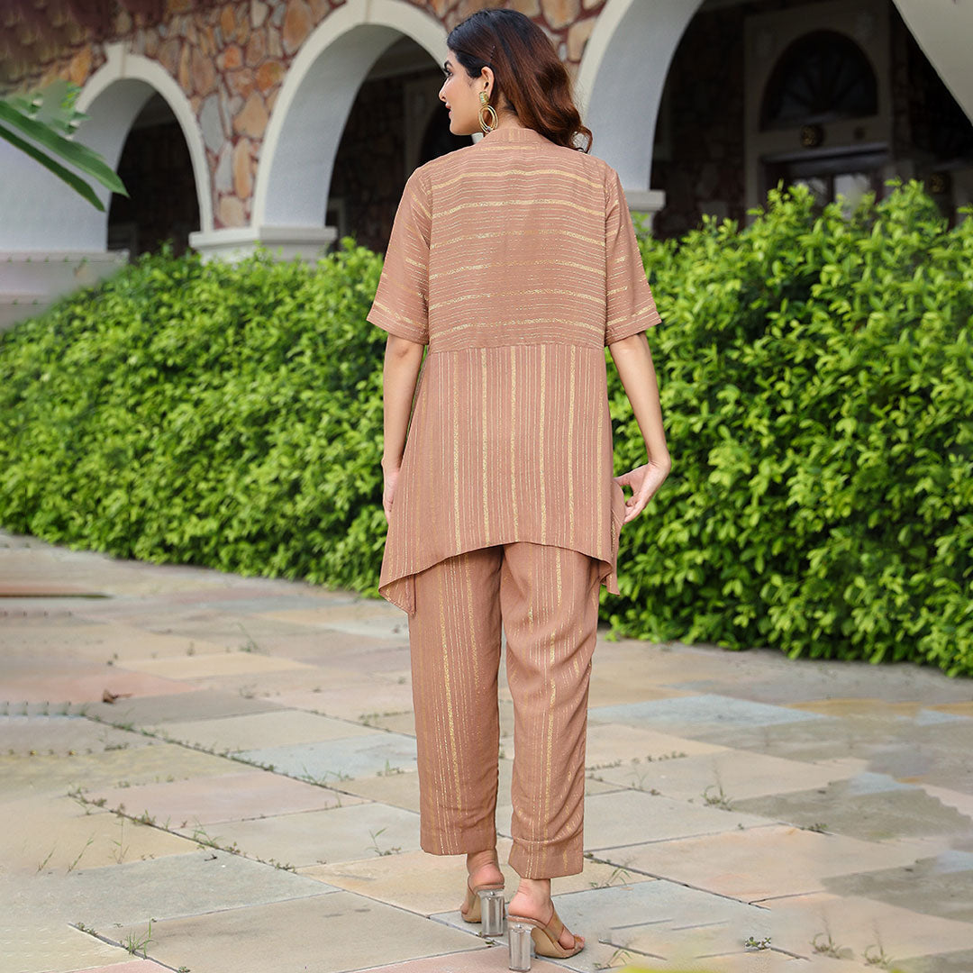 Caramel Cascade 3 piece Co-ord Set with Tube Pants and Shrug