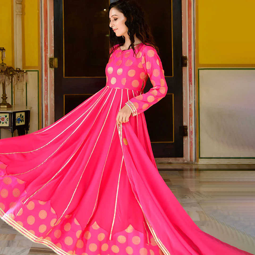 Rani Pink Colored Anarkali Set