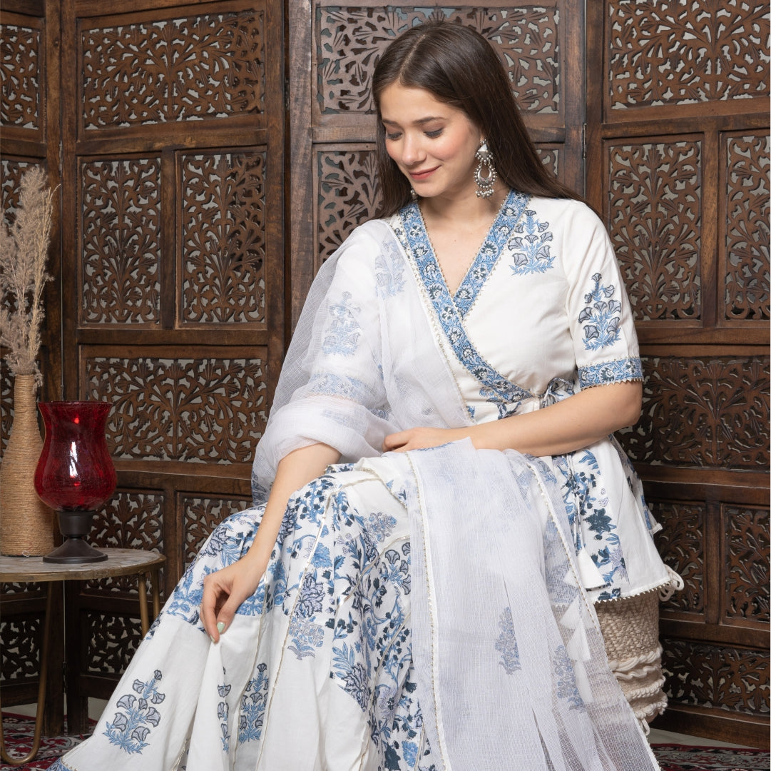 Beautiful Cotton asymmetric Kurti in Angrakha style. Embellished with  dori-latkan. Paired with… | Stylish kurtis design, Stylish dresses,  Traditional indian dress