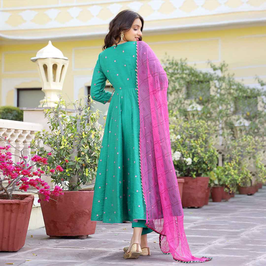 Royal Chanderi Anarkali Patra & Embroidery Suit Set with Dupatta
