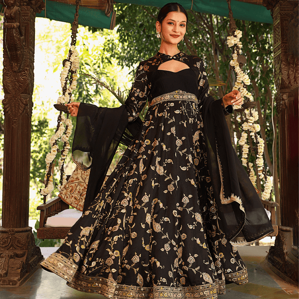Women Black Designer Gown with Dupatta set – mahezon