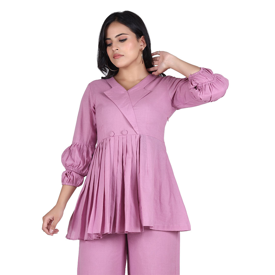 Pink Pleaded Co-ord Set