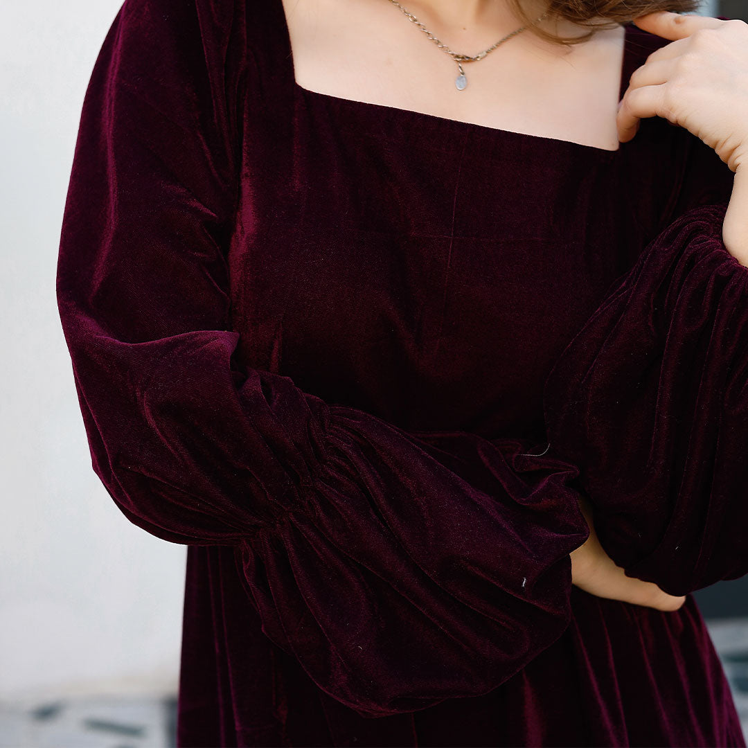 Dusty Rose Velvet Maxi - Long Sleeve Dress - V neck Dress – Carlyna