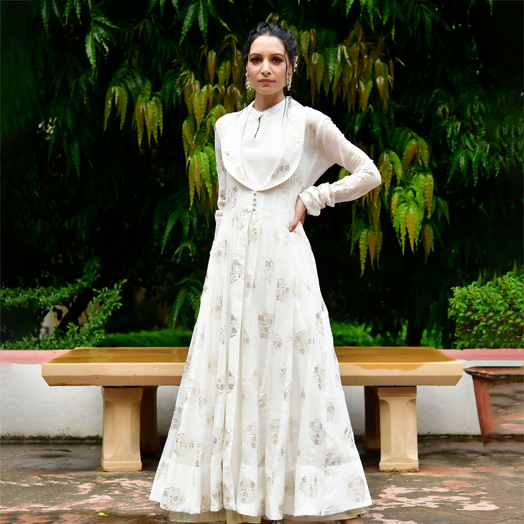 Buy Beige Cotton Embroidered Bead Work Straight Collar Shirt Style Dress  For Women by Half Full Curve Online at Aza Fashions.