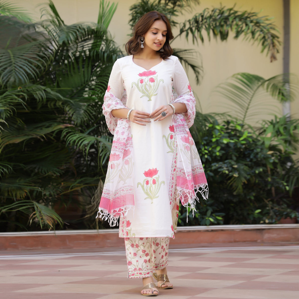 White & Pink Suit Set for Women