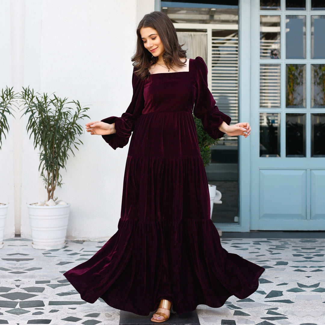 Get Solid Full Sleeves Pleated Maxi Dress at ₹ 1199 | LBB Shop