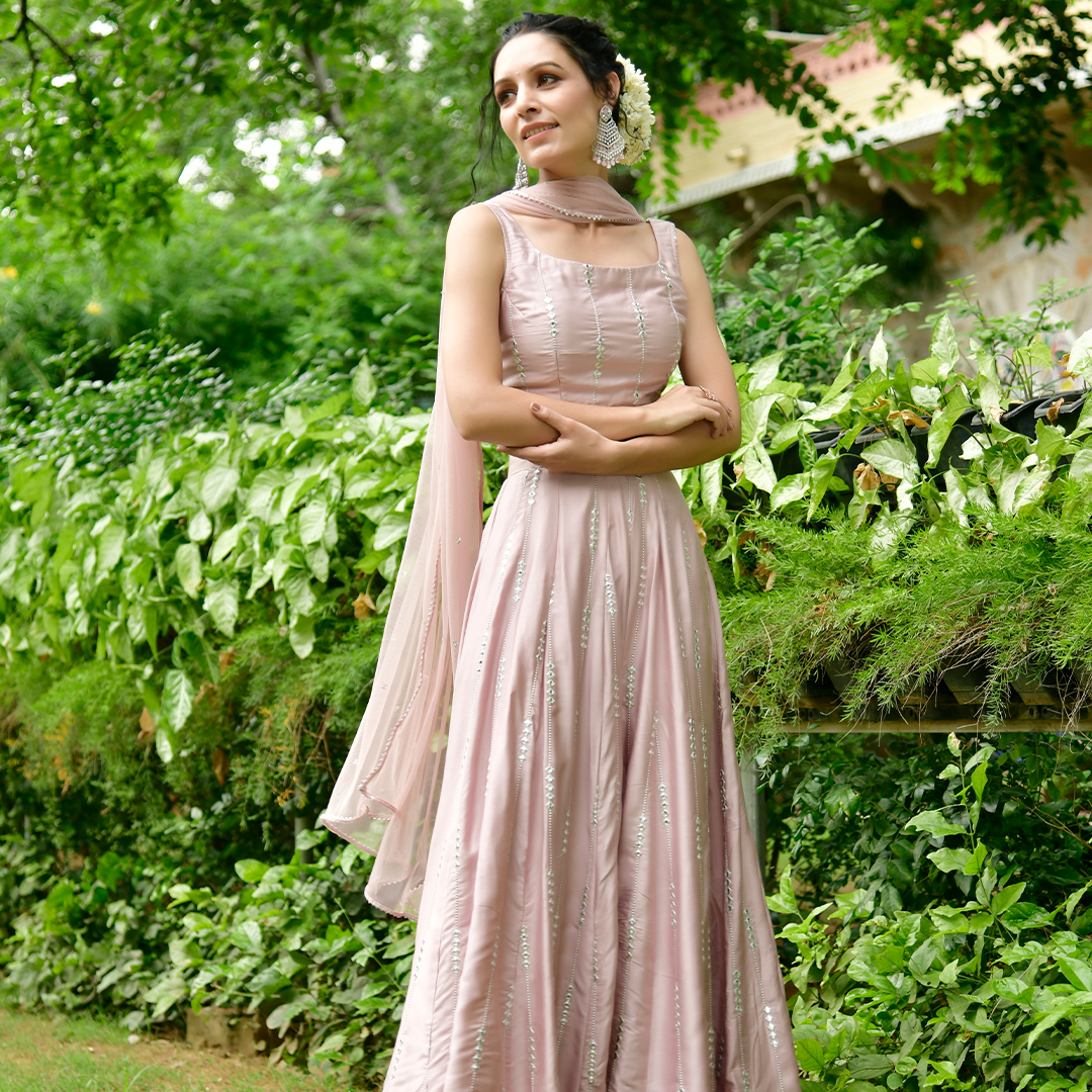 Pink Pastel Charm Anarkali Dress with Matching Dupatta